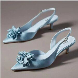 Blue Flower Slingback Heels